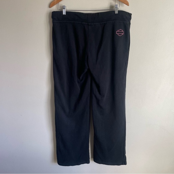 Harley Davidson Wide Leg Sweat Track Pant Pull On Black Pink Size Large - Picture 2 of 8